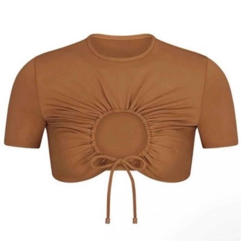 NWT SKIMS Recycled Ruched T-Shirt Swim Top Almond‎ Sz 4X